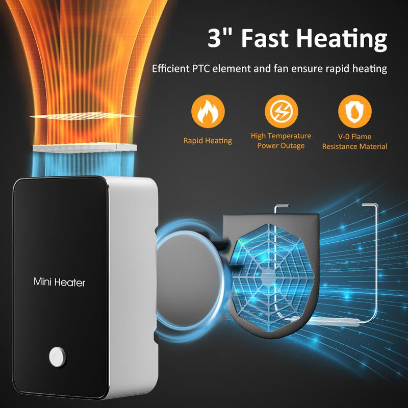 Portable Space Heater Mini Desk Heater Electric Fan Air Warmer for Room/ Office/ Desktop Viral Heater Indoor Heater Portable Electric Portable Rechargeable Small Heater Appliance